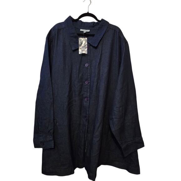 Woman Within NEW Denim Jean Jacket Womens 5X Dark Wash Pockets Chore Barn Coat - Picture 1 of 13